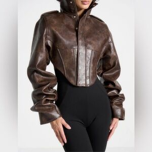 New! Maniere de voir vintage Leather corset jacket